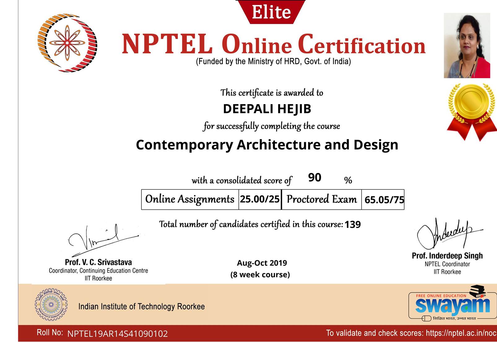 NPTEL certification  of certified candidates